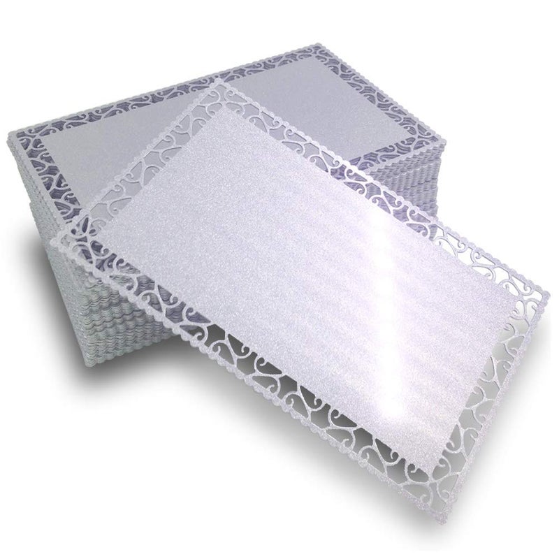 ebamaz 50pcs Thick 0.45mm Sublimation Metal Business Cards Aluminum Blanks 3.4x2.1X0.018 inch for Color Print Laser Engrave (Pearl Silver Hollow Cut Edge) - Image 1